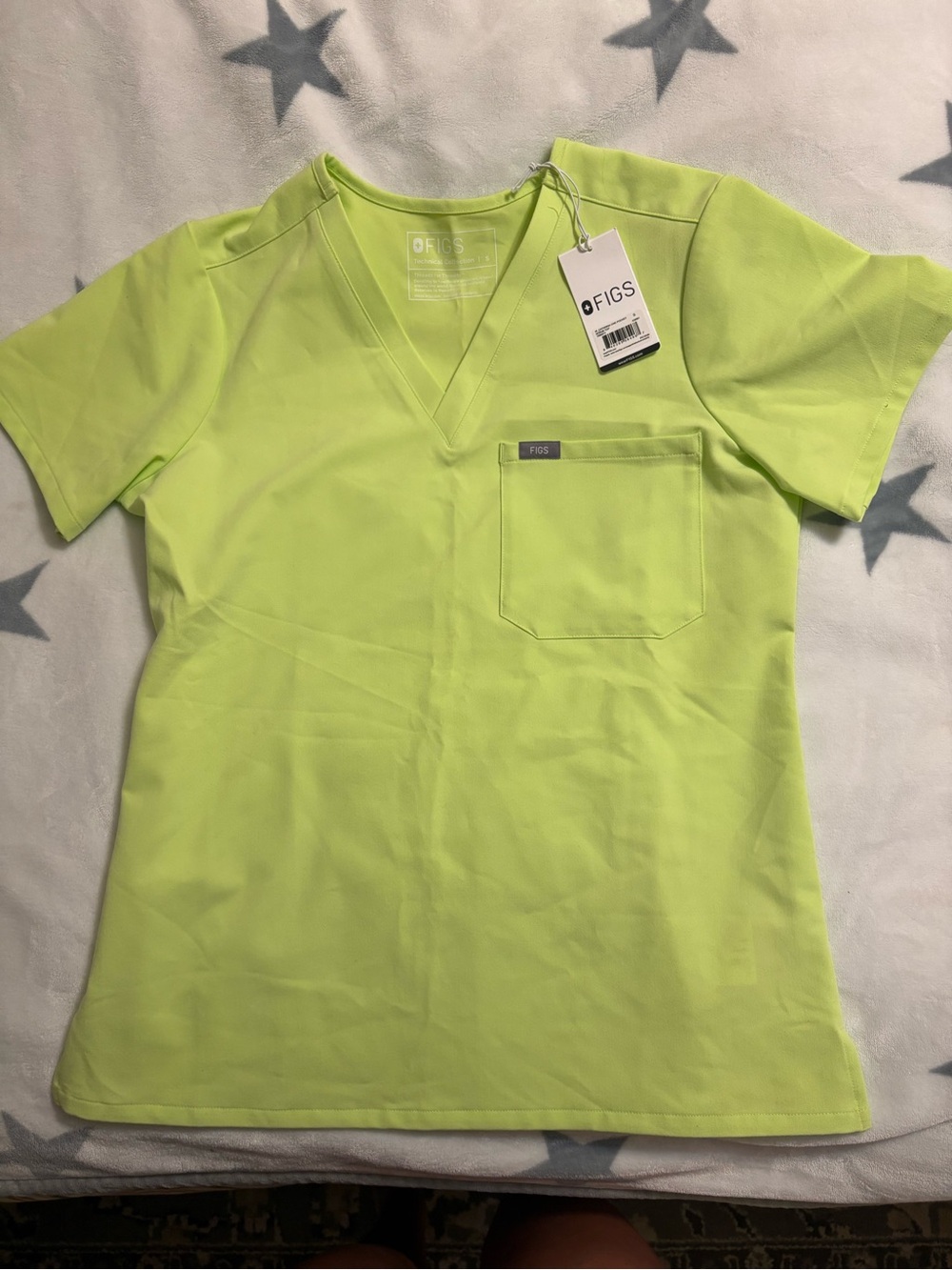 Figs Women's V-Neck Scrub Top in Neon Lime